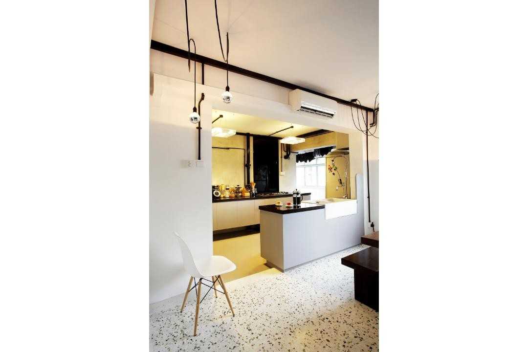 Eclectic Entryway with Drop Light and Lighting