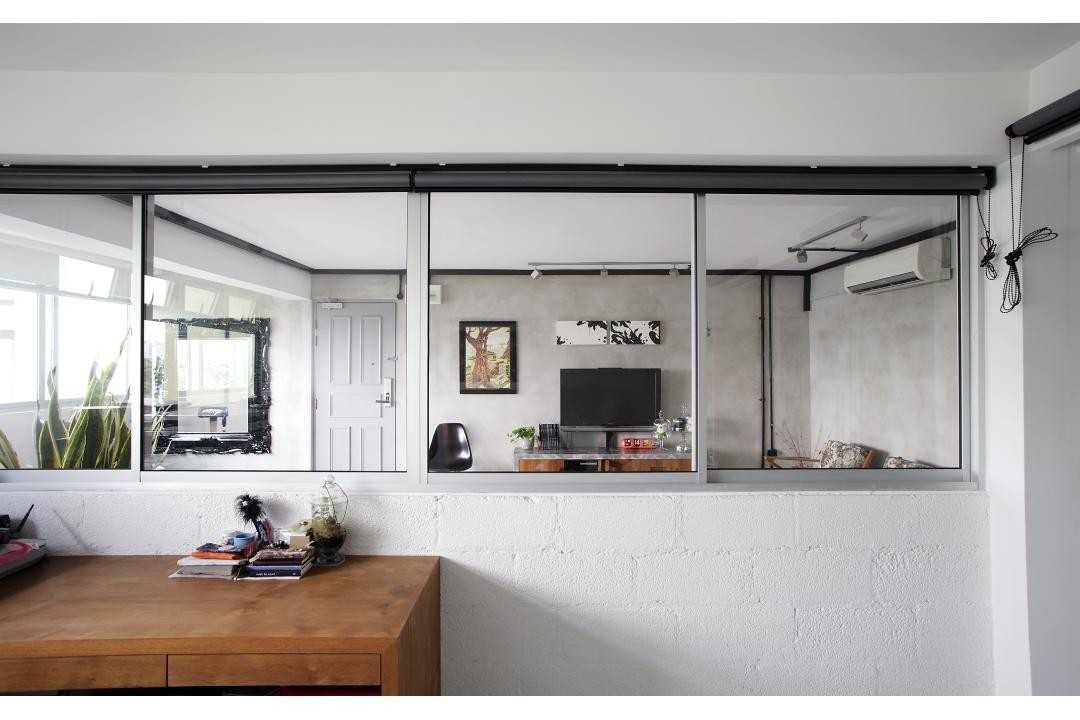 Eclectic Living Room with Console Table and Room Divider