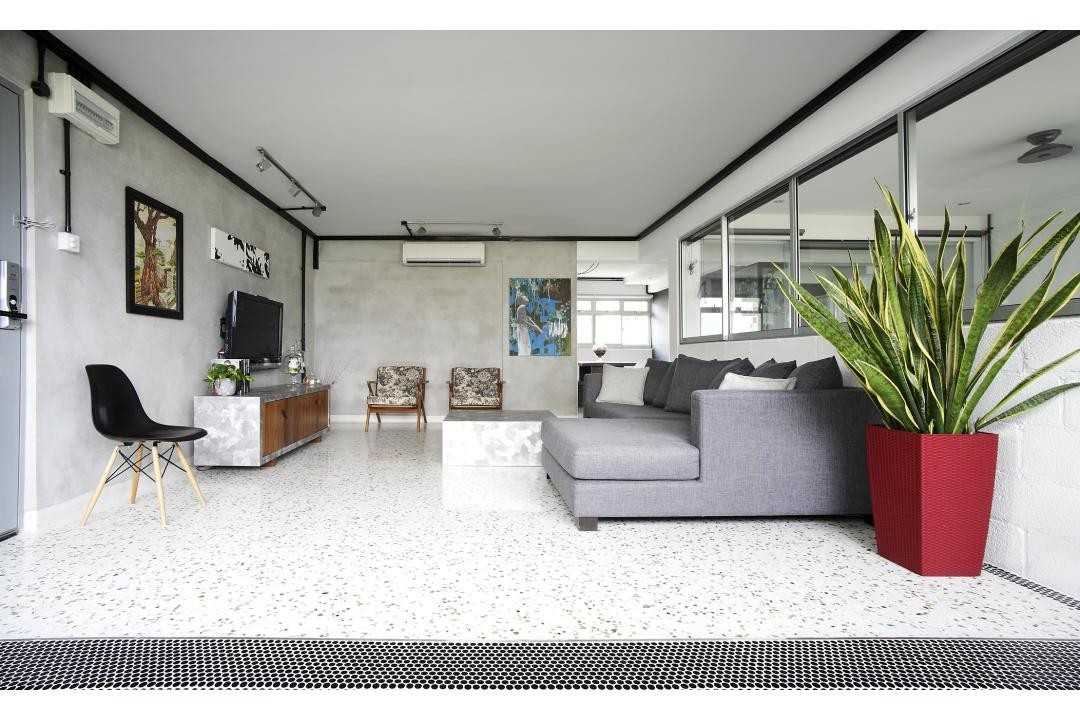 Eclectic Living Room with TV Console and Sofa