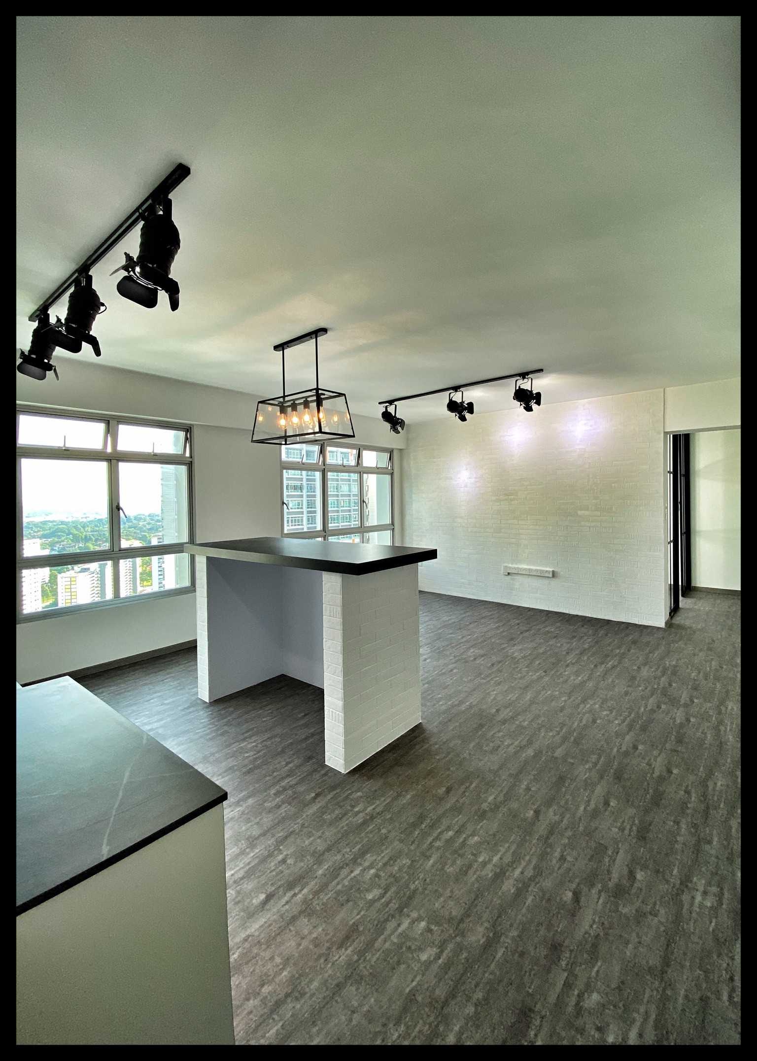 Country Living Room with Vinyl Flooring and Feature Wall