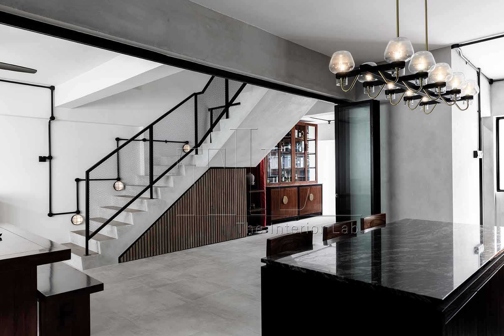 Industrial Kitchen with Countertop and Homogeneous Tiles
