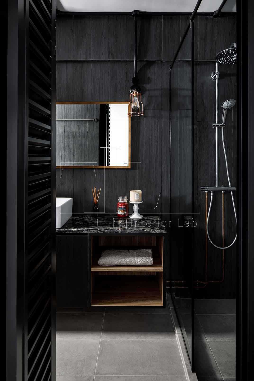 Industrial Bathroom with Countertop and Feature Wall
