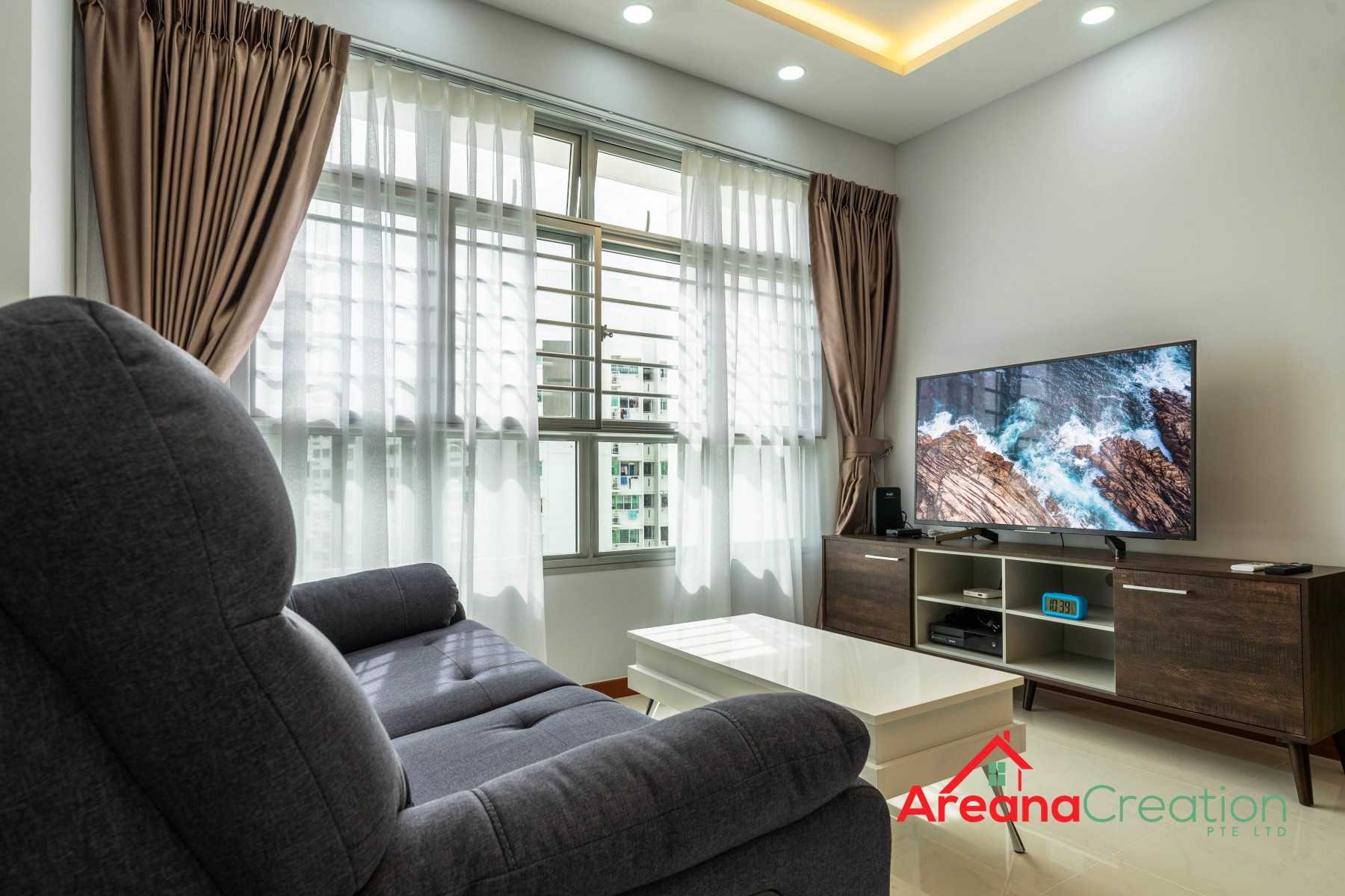 Contemporary Living Room with Homogeneous Tiles and Granite Floor