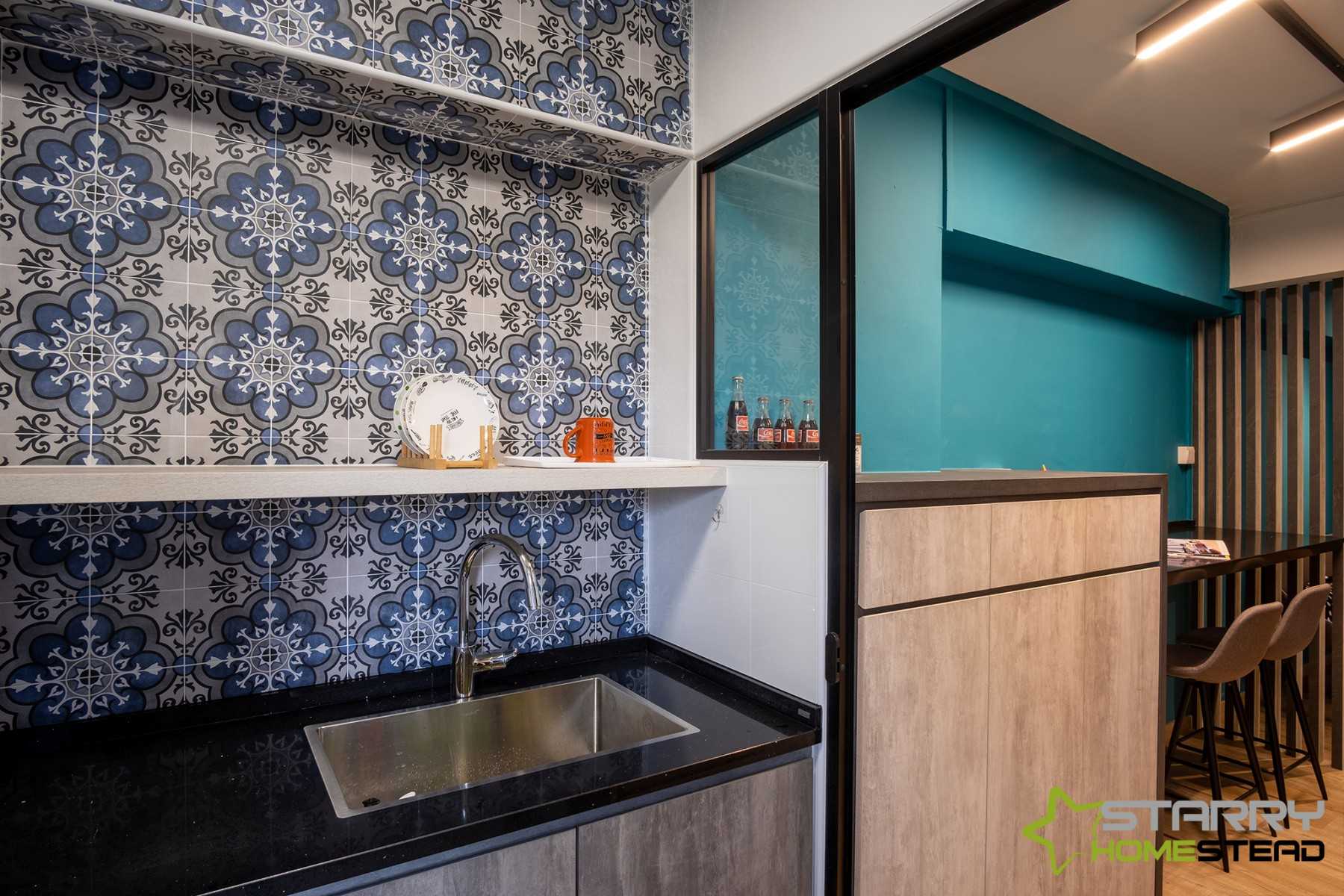 Contemporary Kitchen with Kitchen Accessories and Wall Shelves