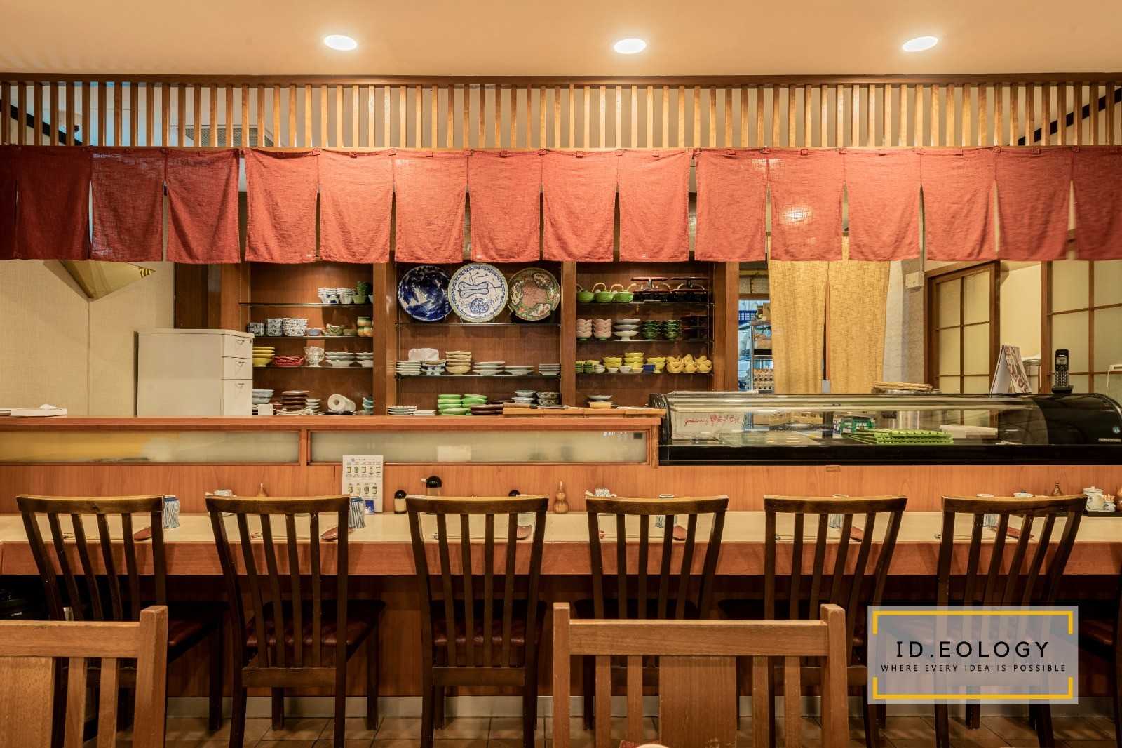 Asian Kitchen with Countertop and Kitchen Island
