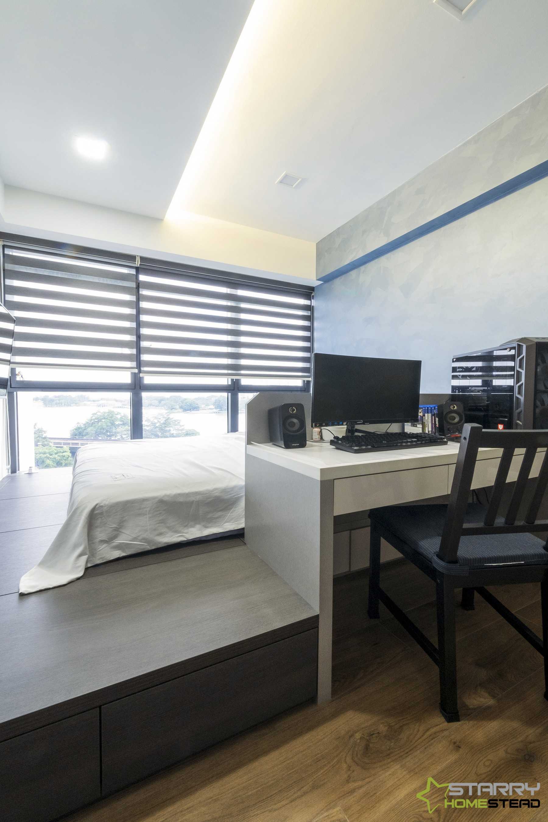 Modern Bedroom with Platform Bed and Desk