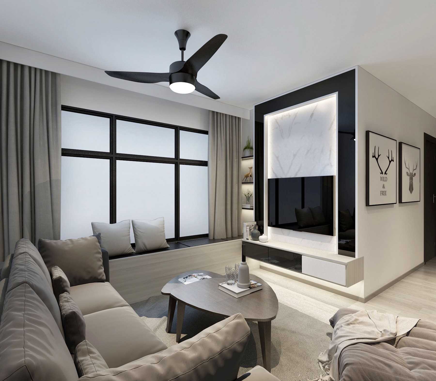 Contemporary Living Room with TV Console and Feature Wall