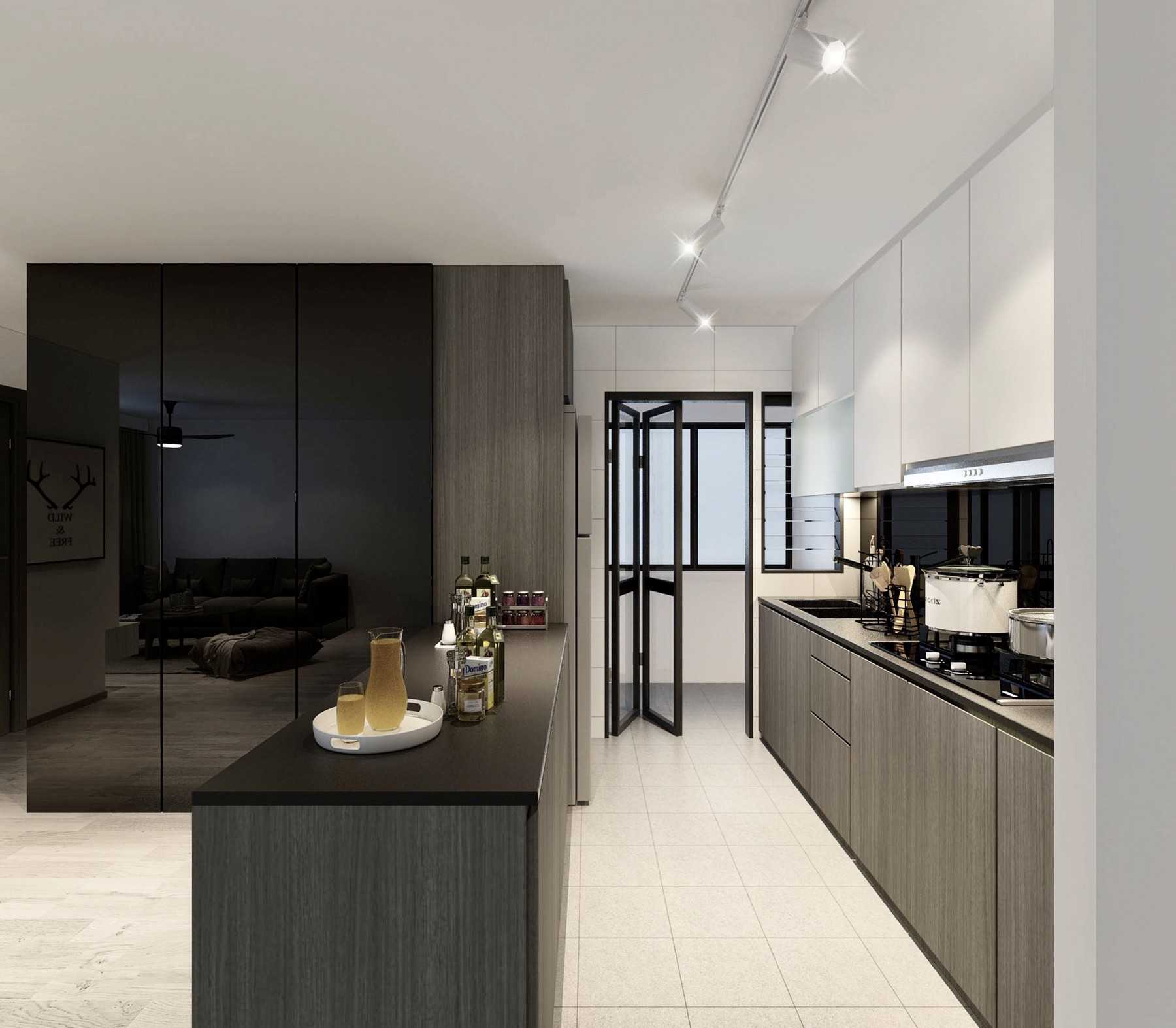 Contemporary Kitchen with Countertop and Homogeneous Tiles