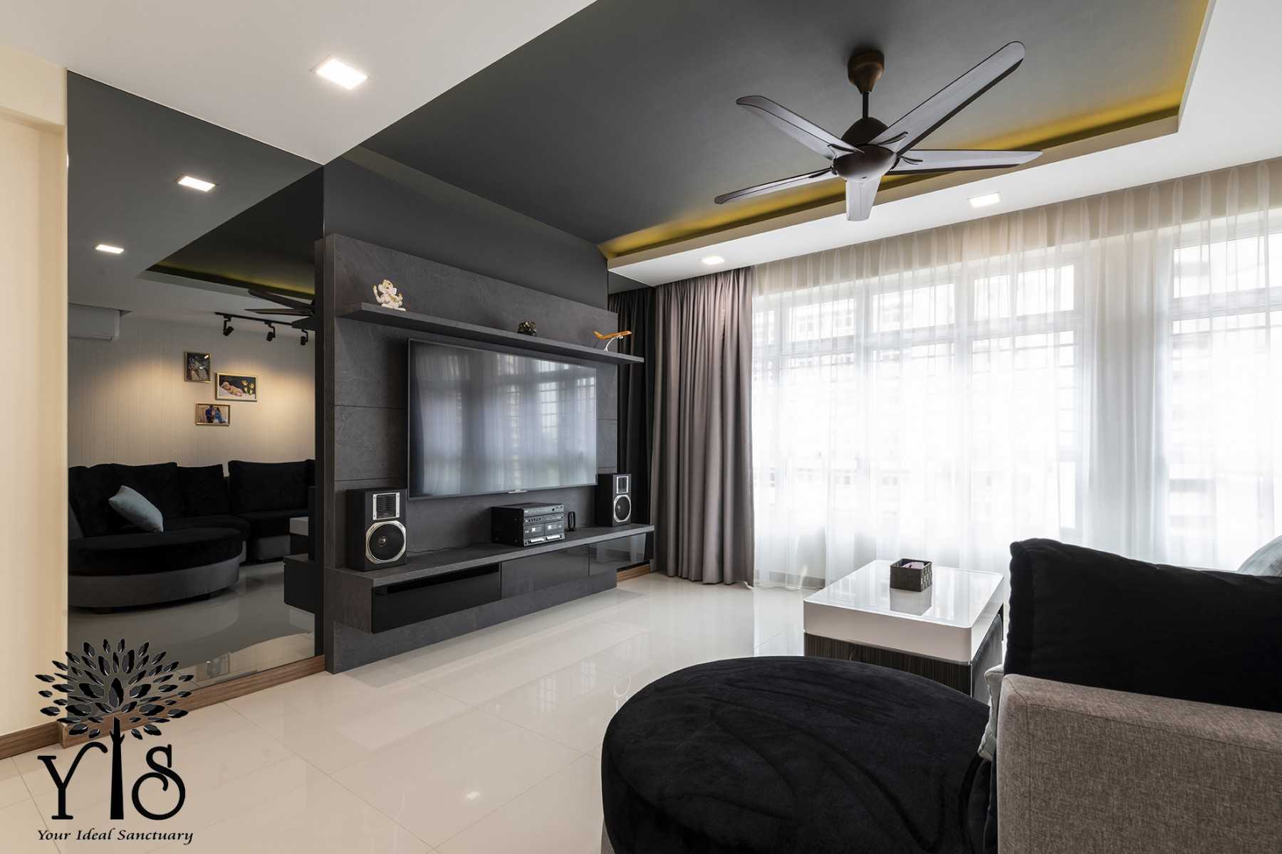 Modern Living Room with Homogeneous Tiles and TV Console