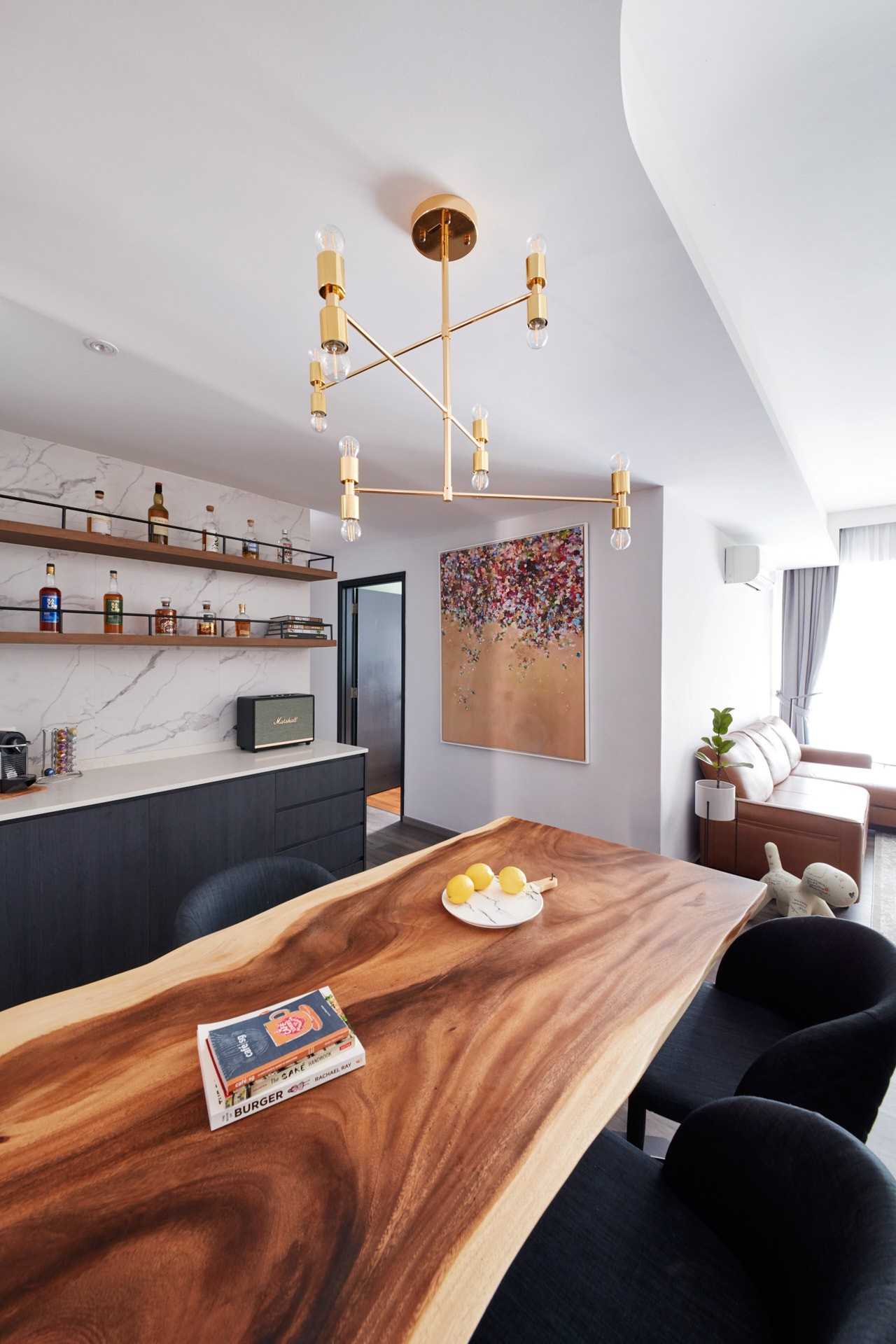 Modern Dining Room with Drop Light and Dining Table