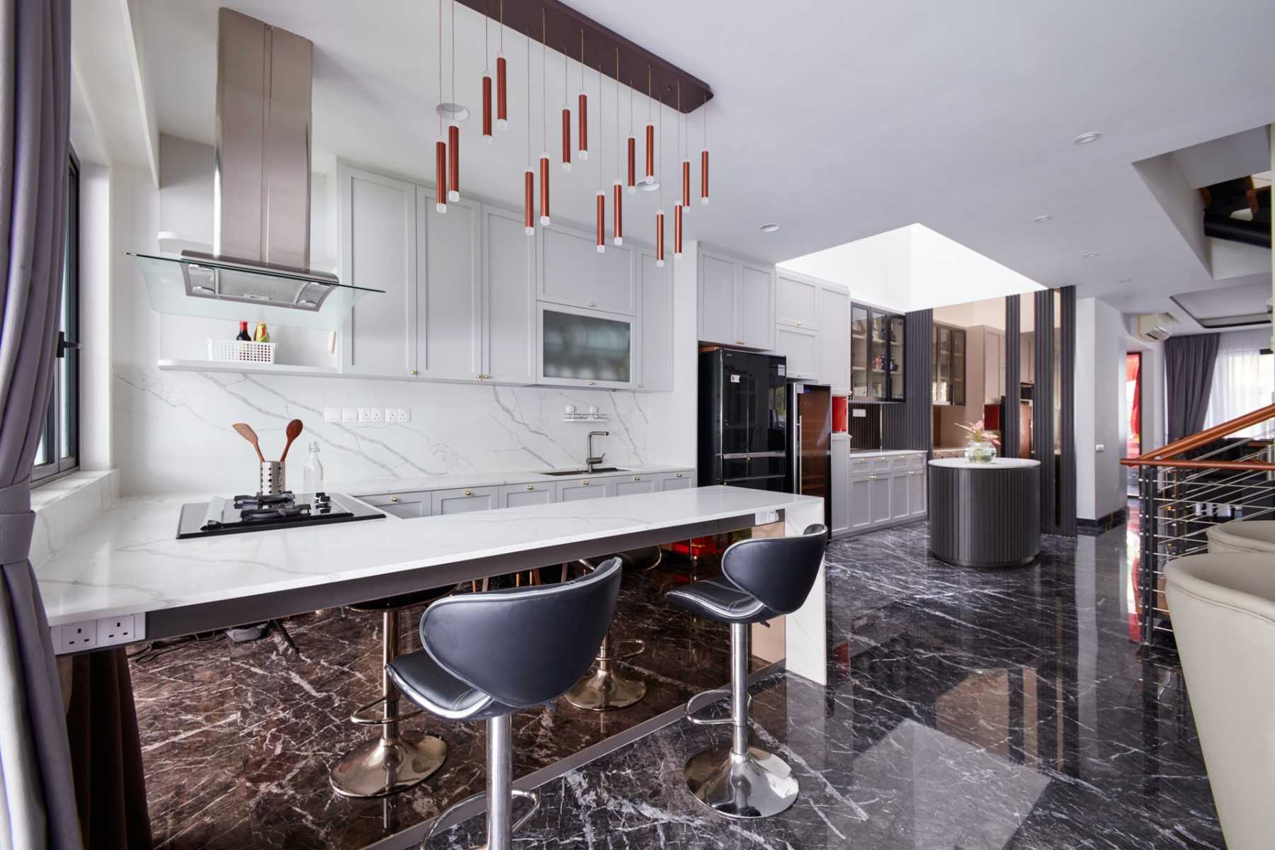Modern Kitchen with Bar Counter and Bar Stool