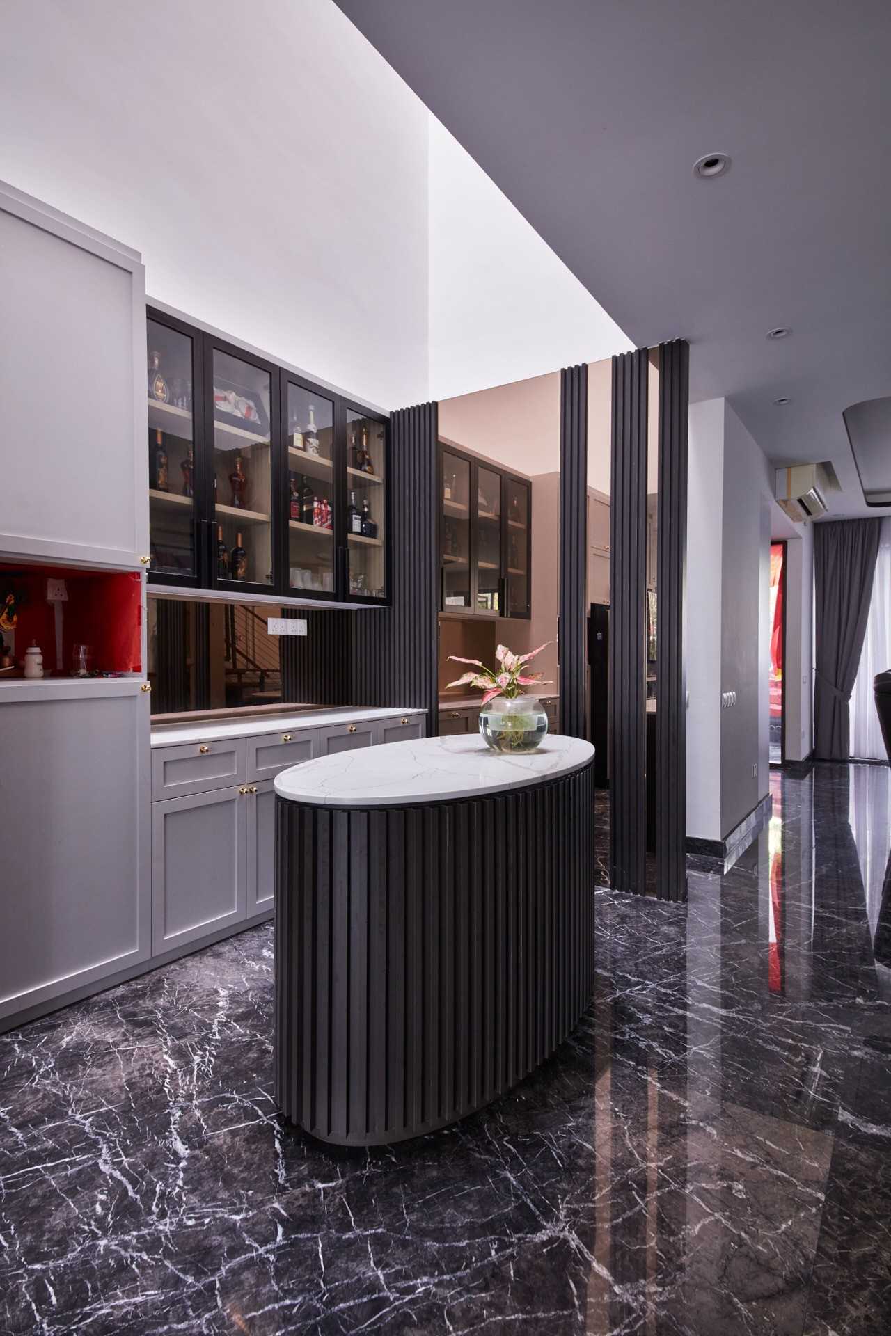 Modern Wine Cellar with Bar Counter and Storage Cabinets
