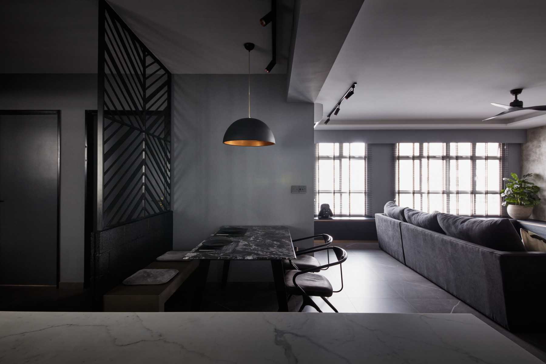 Modern Dining Room with Drop Light and Dining Table