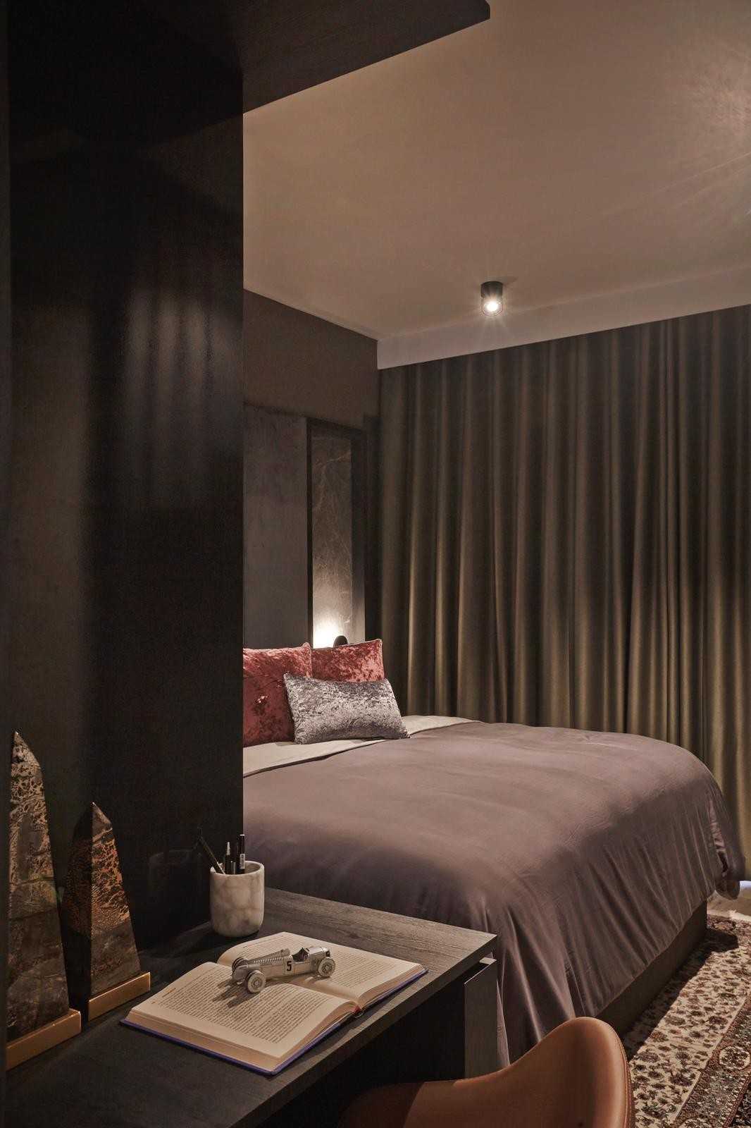 Contemporary Bedroom with Ceiling Light and Queen Bed