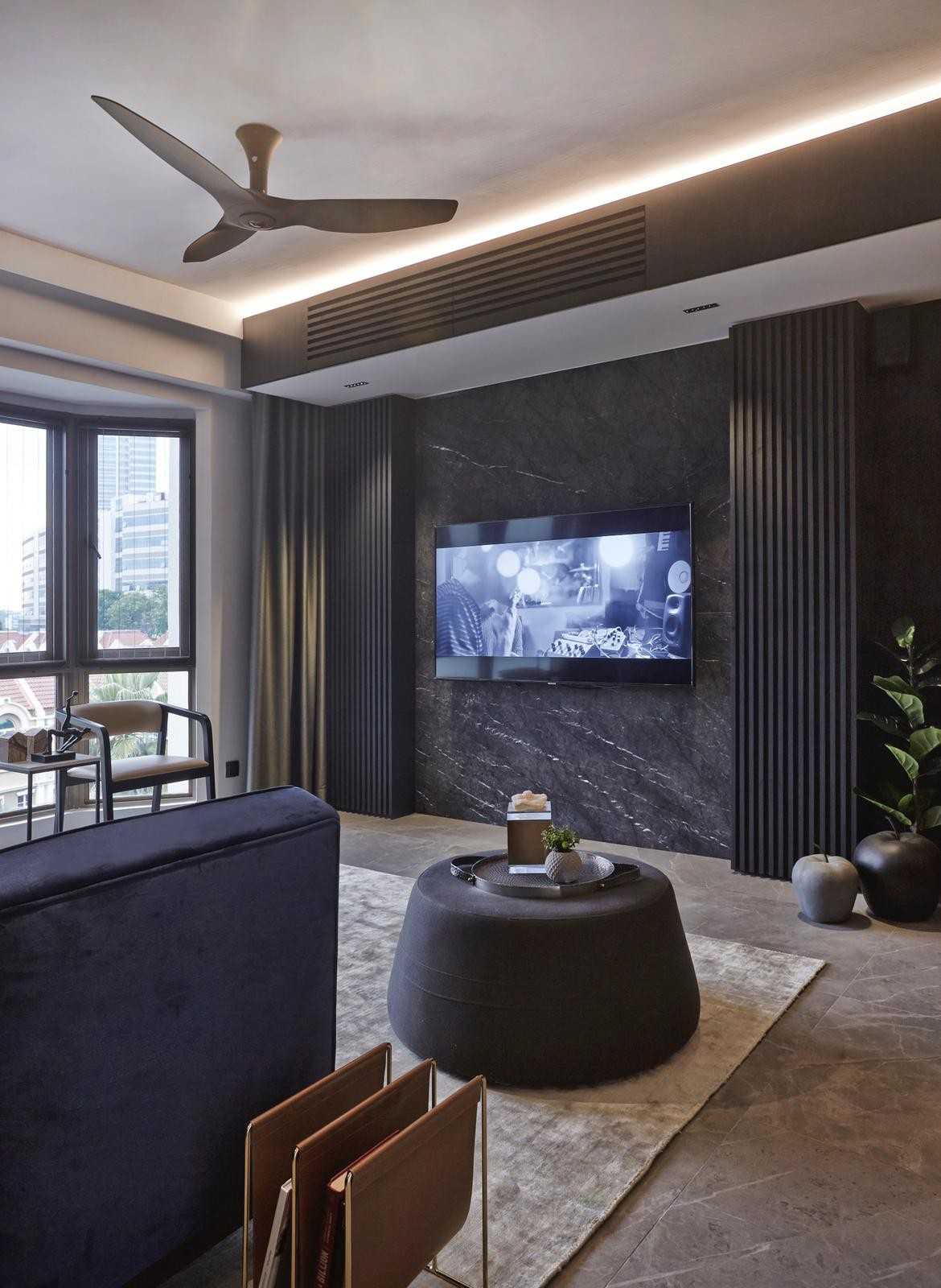 Contemporary Living Room with Feature Wall and TV