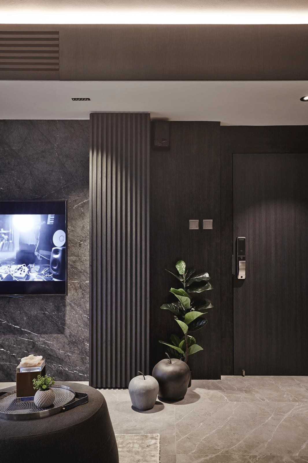 Contemporary Living Room with Feature Wall and Carpet
