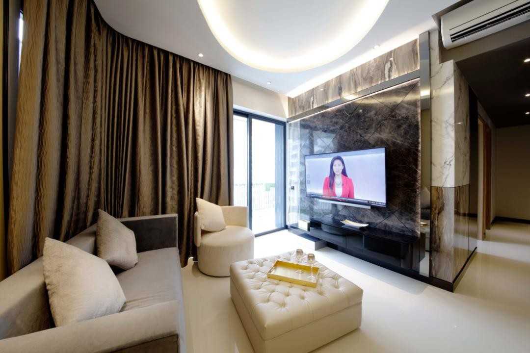 Contemporary Living Room with TV Console and Feature Wall