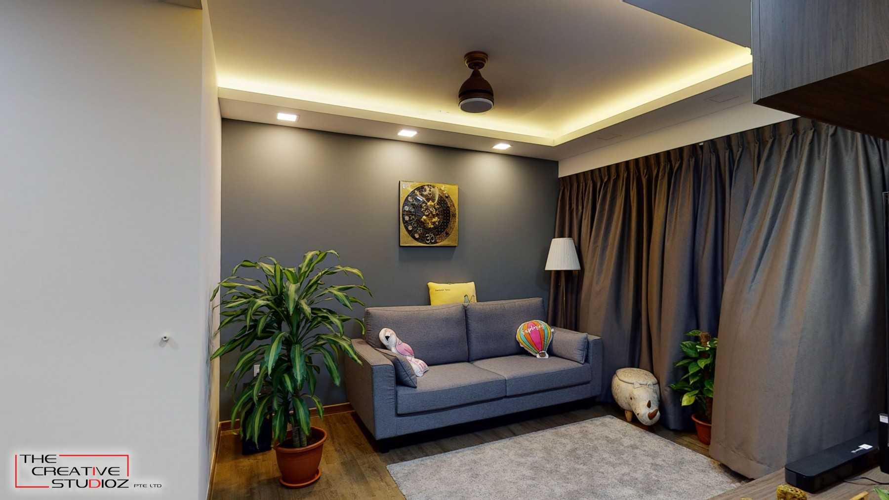 Scandinavian Living Room with Vinyl Flooring and Cove Lighting