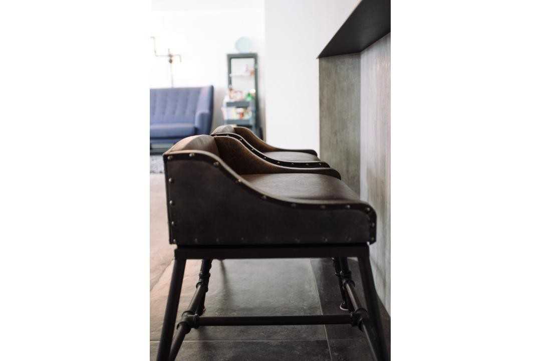 Industrial Kitchen with Bar Counter and Bar Stool