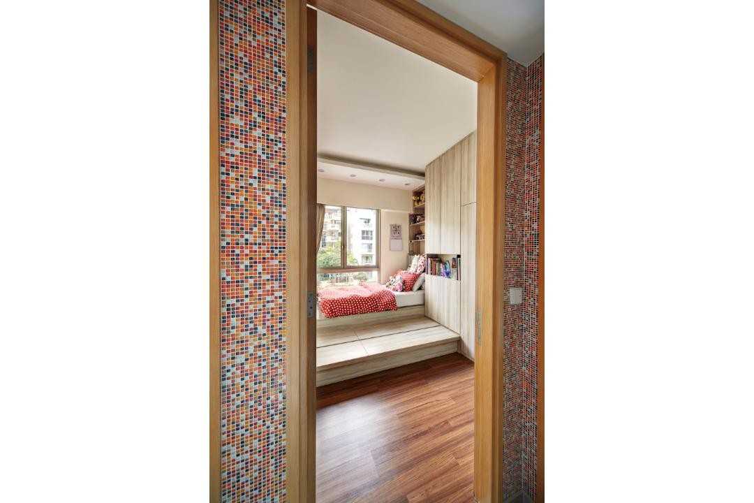 Eclectic Kids Room with Platform Bed and Built-in Bed