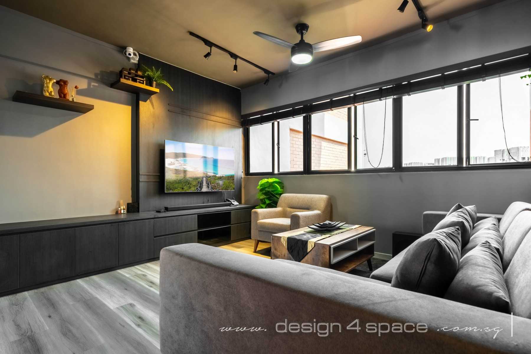 Contemporary Living Room with TV Console and Feature Wall