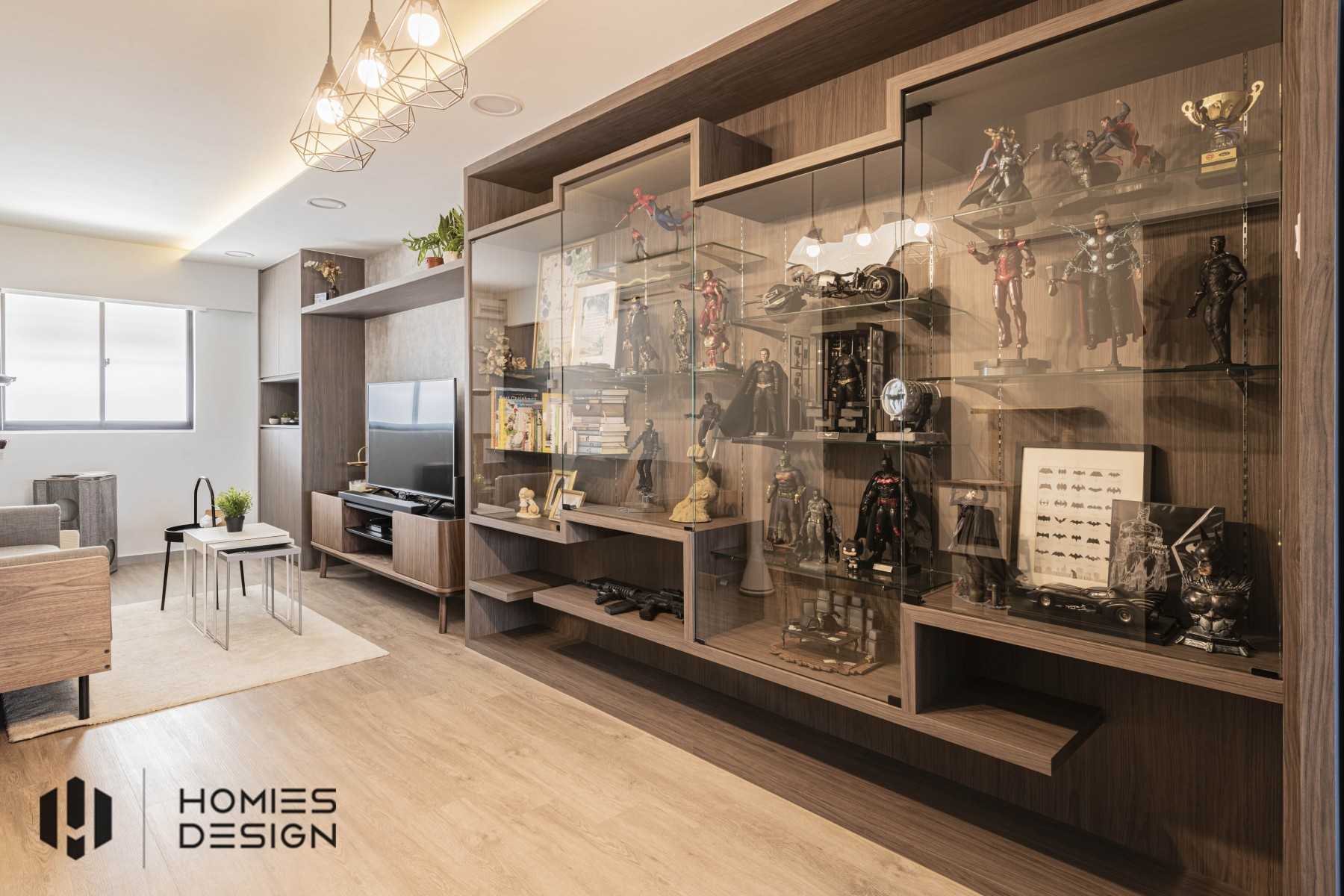 Contemporary Living Room with Homogeneous Tiles and Herringbone Tiling