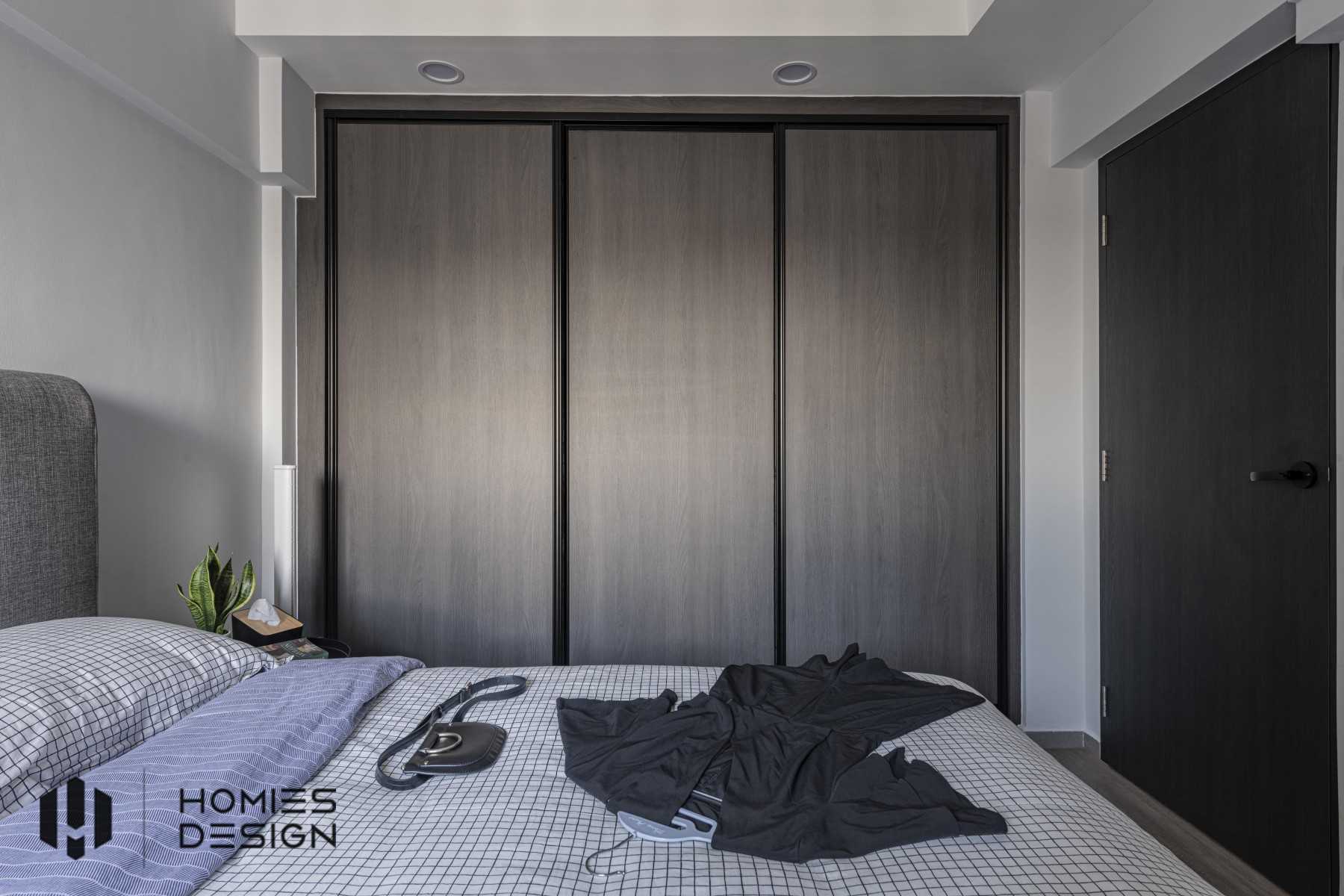 Contemporary Bedroom with Drop Light and Closet