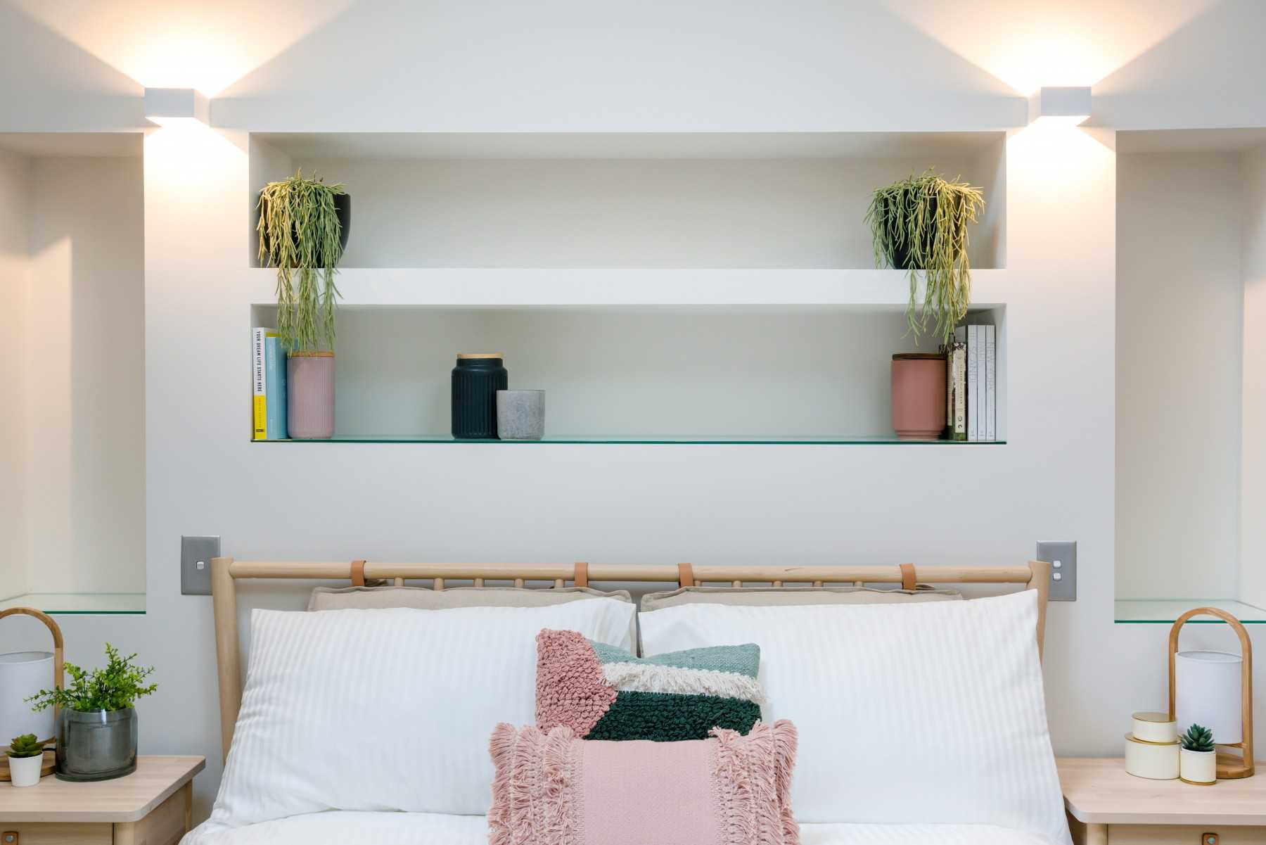 Eclectic Bedroom with Bedside Table and Queen Bed