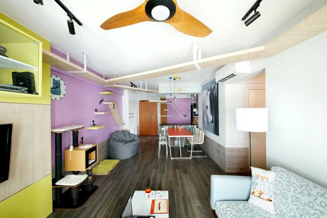 Eclectic Living Room with Vinyl Flooring and Ceiling Fan