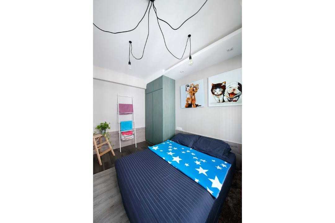 Eclectic Bedroom with Drop Light and Wardrobe
