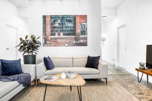 Modern Living Room at Terraced Walkup to Super Apartment