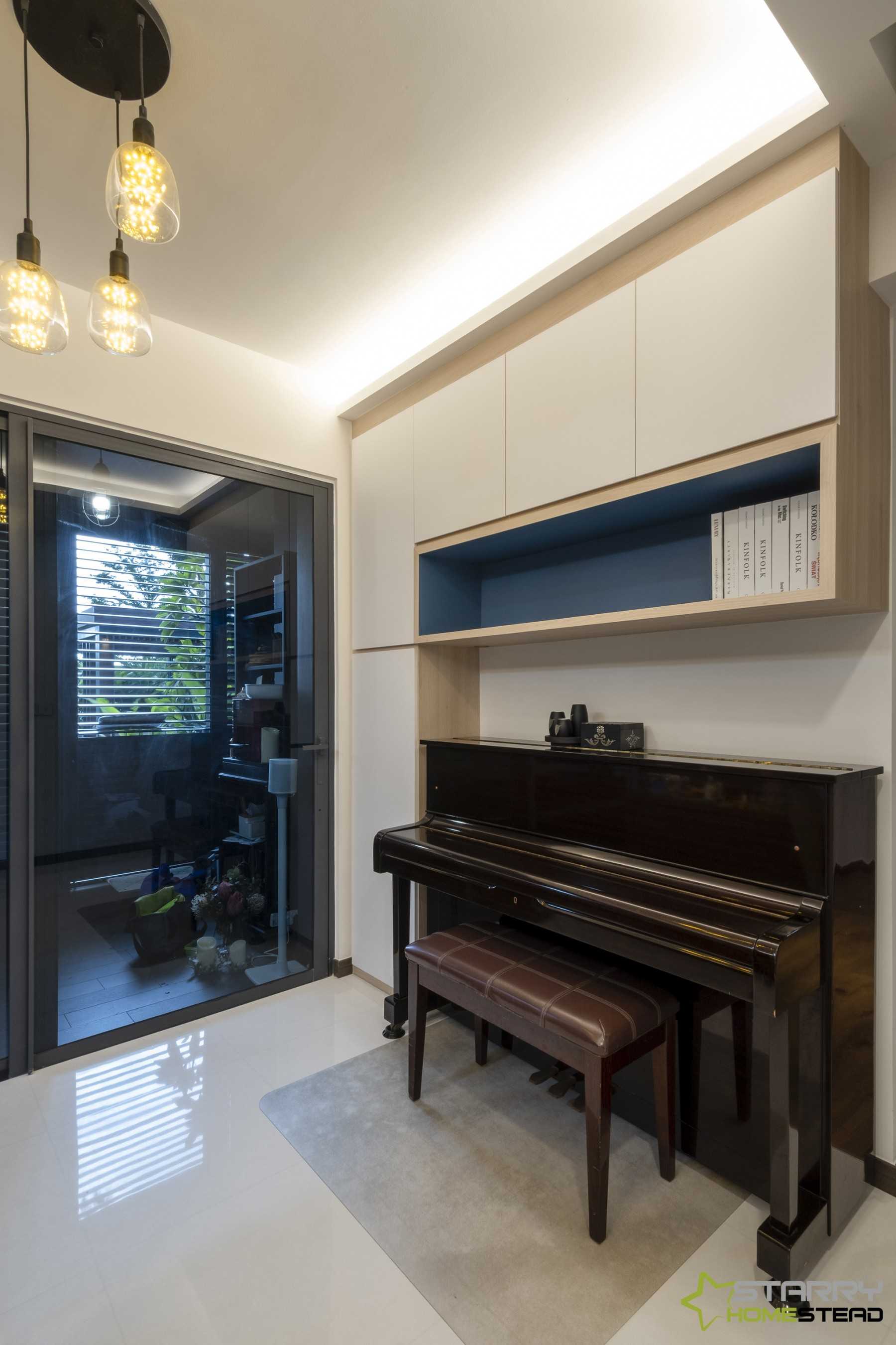 Contemporary Living Room with Cove Lighting and Wall Shelves