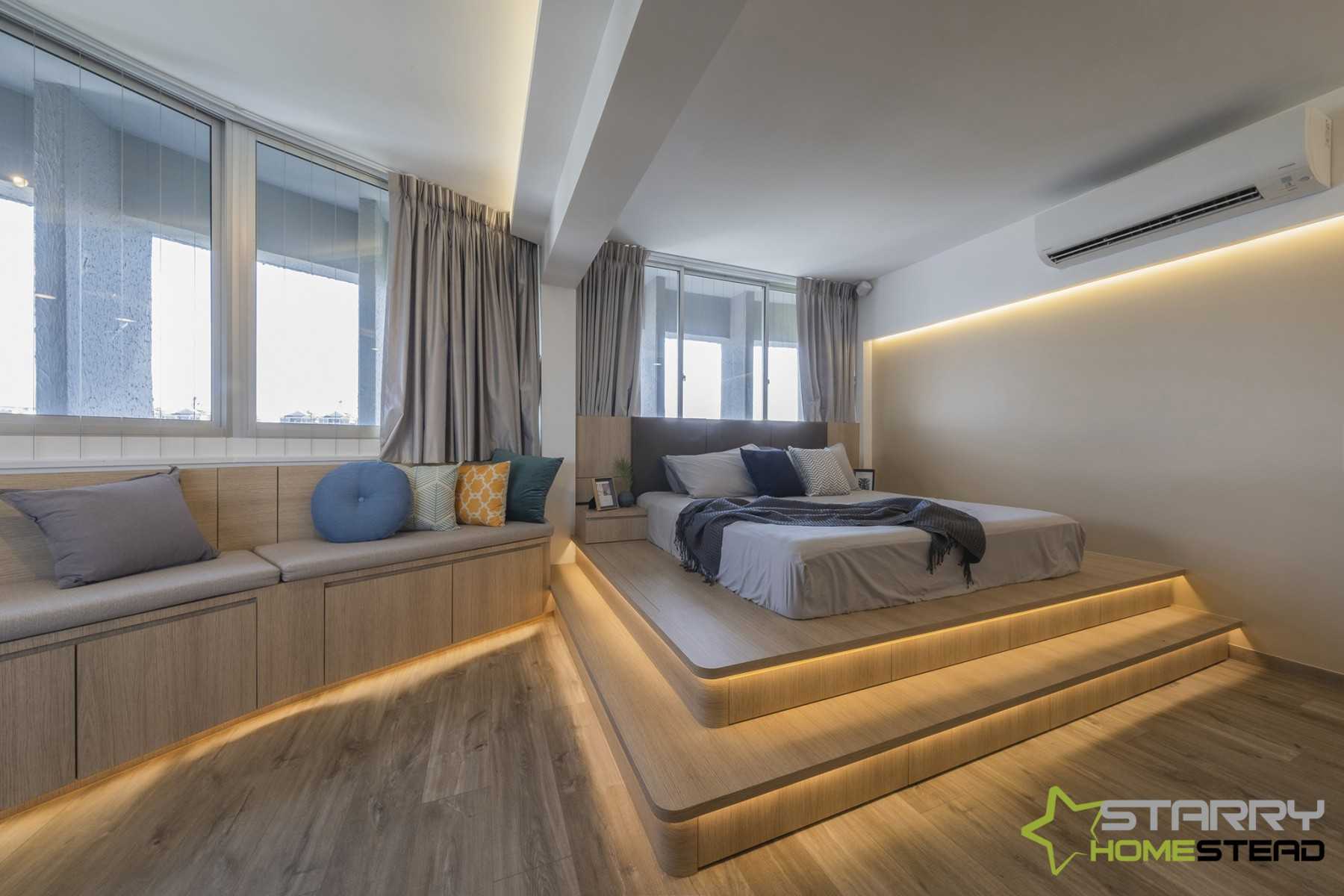 Modern Bedroom with Platform Bed and Bay Window