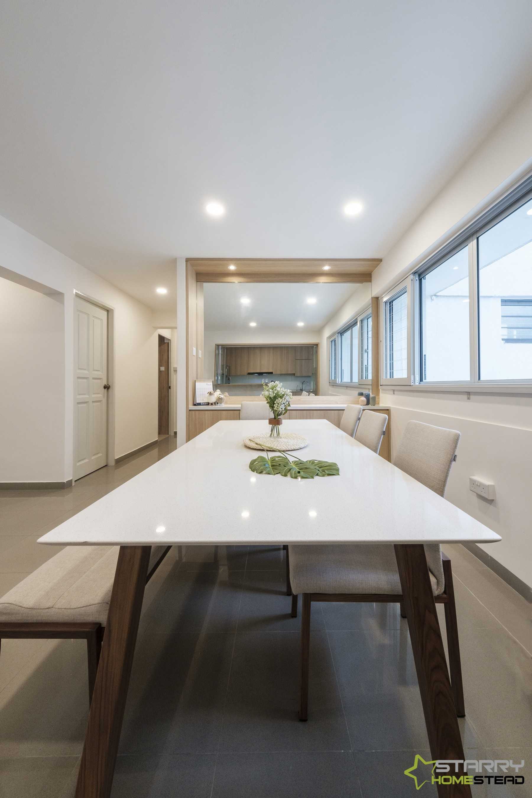 Scandinavian Dining Room with Dining Table and Seating Bench