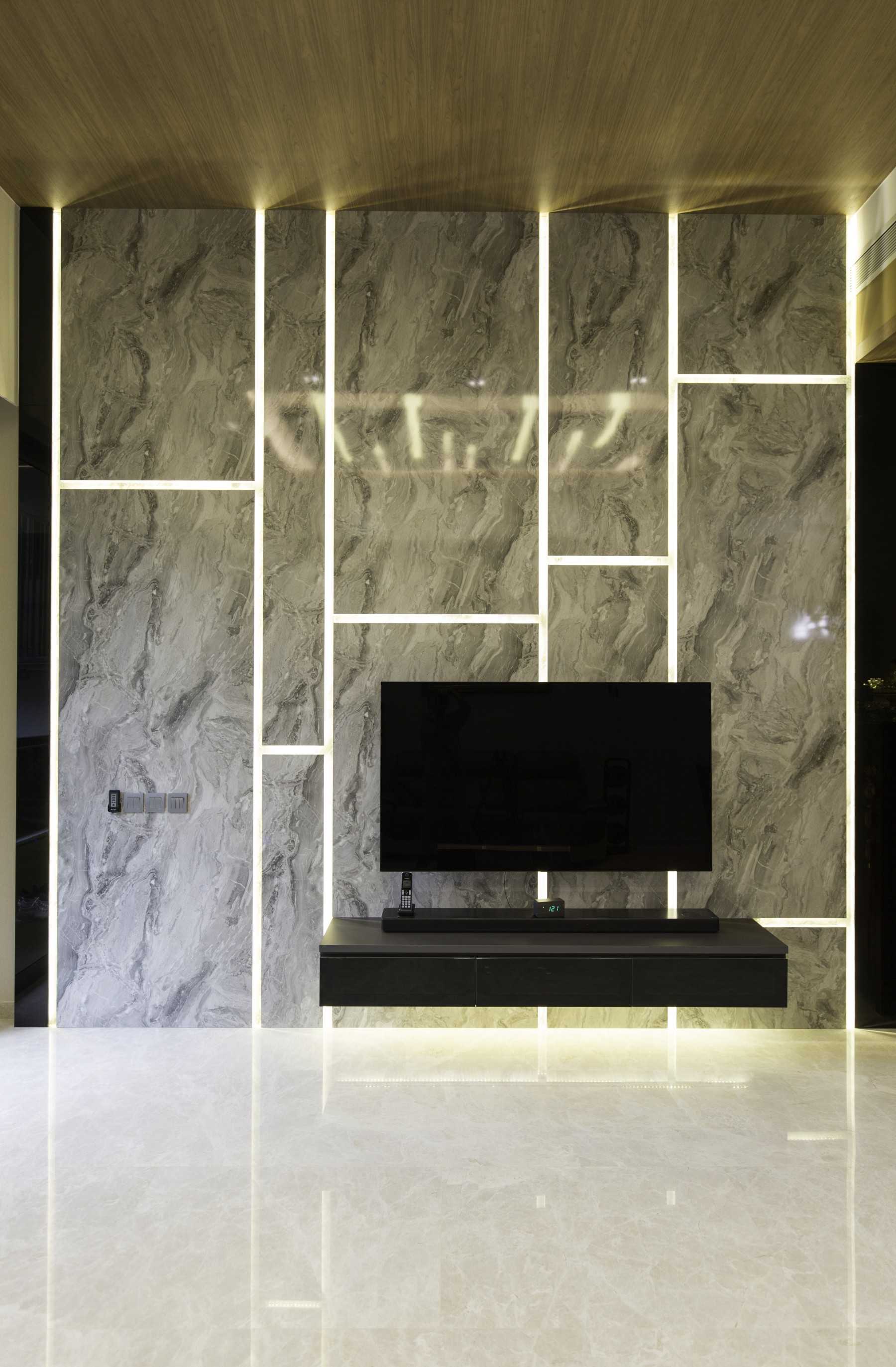 Modern Living Room with Marble Floor and TV Console