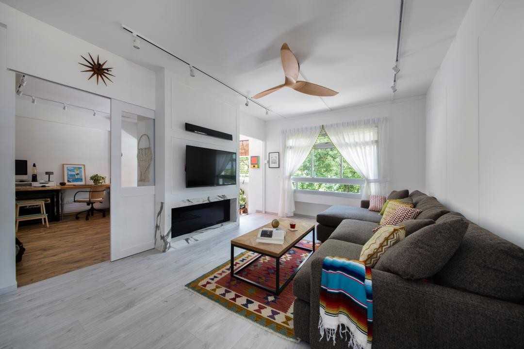 Eclectic Living Room with Ceiling Fan and Sofa