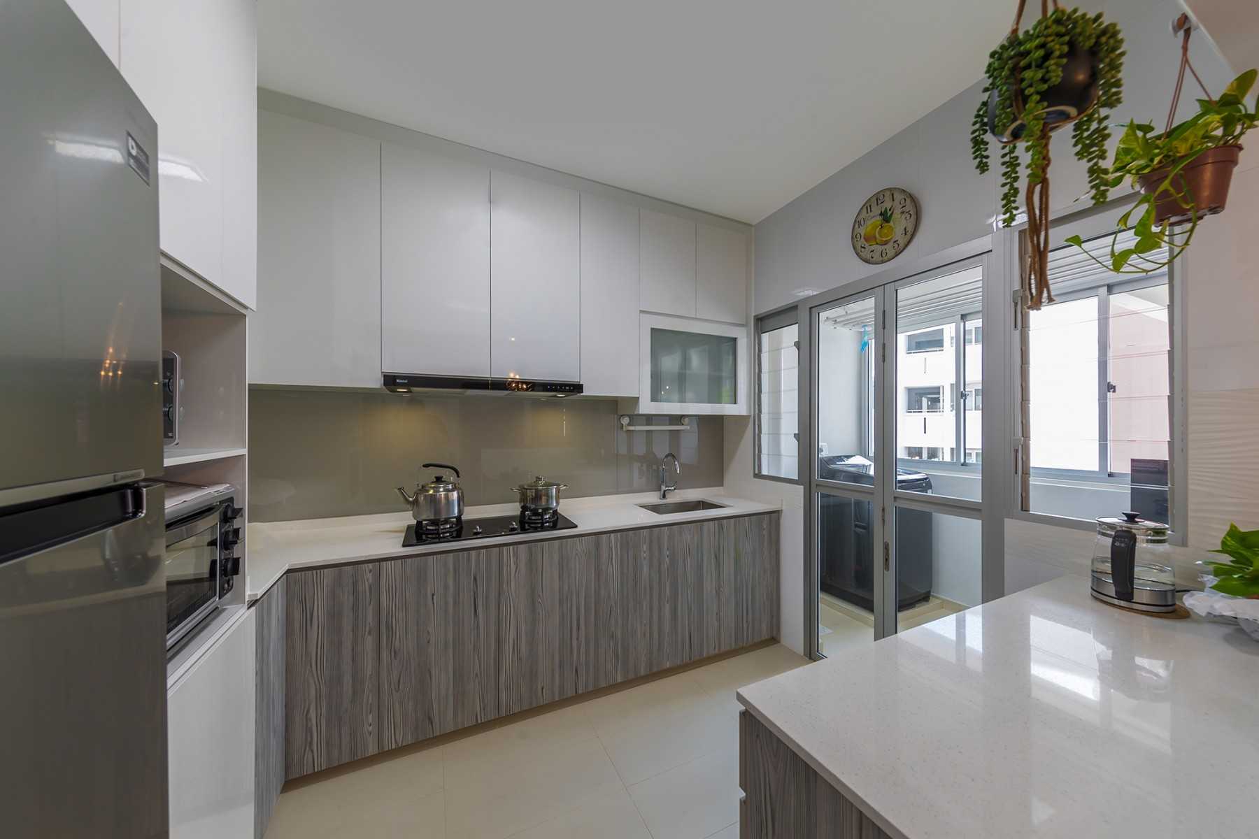 Asian Kitchen with Countertop and Cupboard
