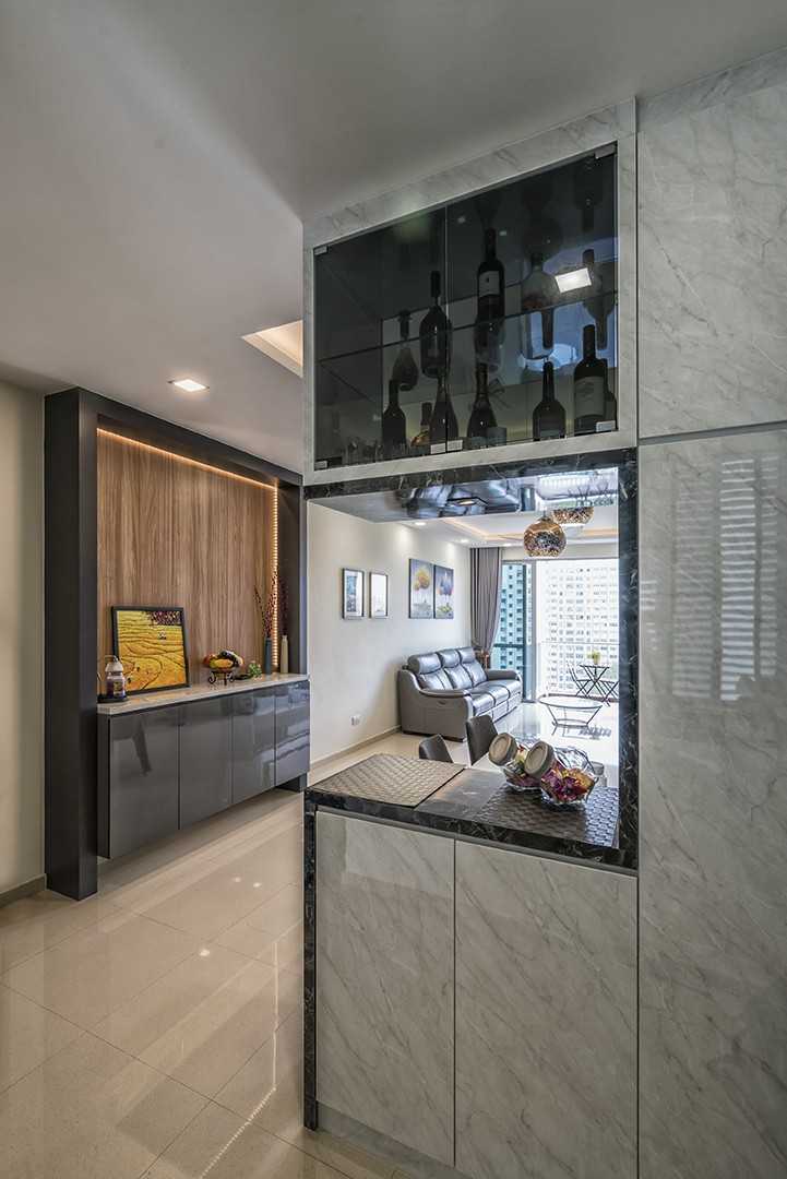 Modern Living Room with Bookshelf and Countertop