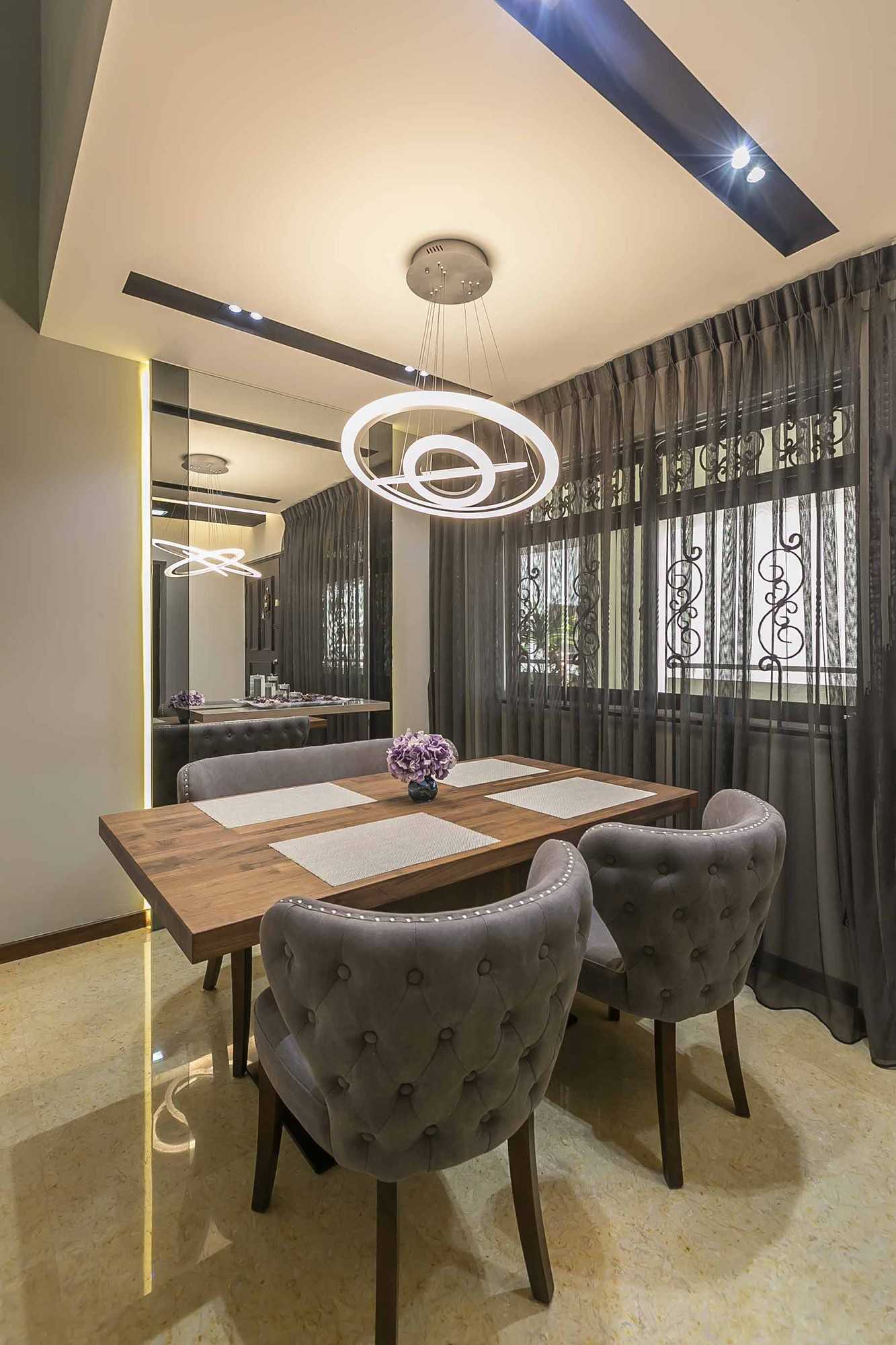 Modern Dining Room with Drop Ceiling and Ceiling Light