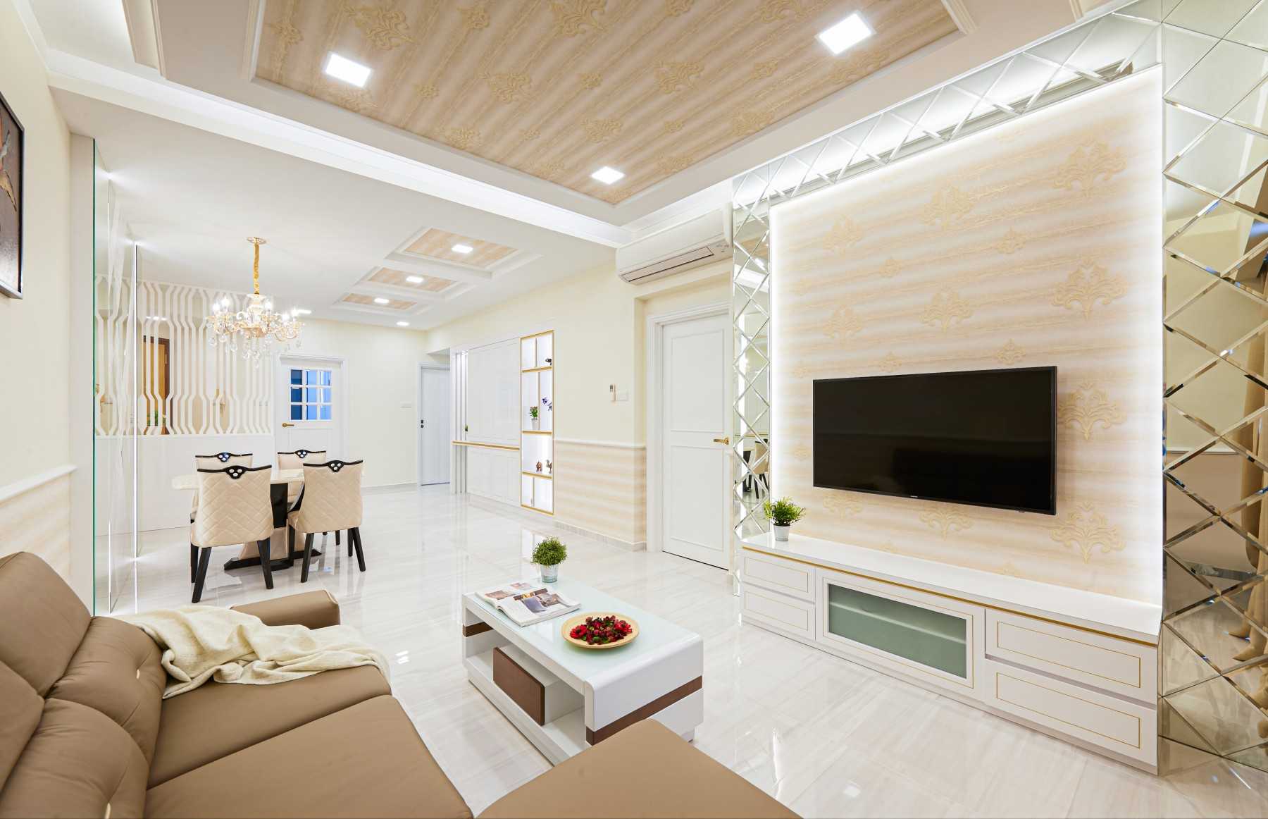 Country Living Room with TV Console and Mirror