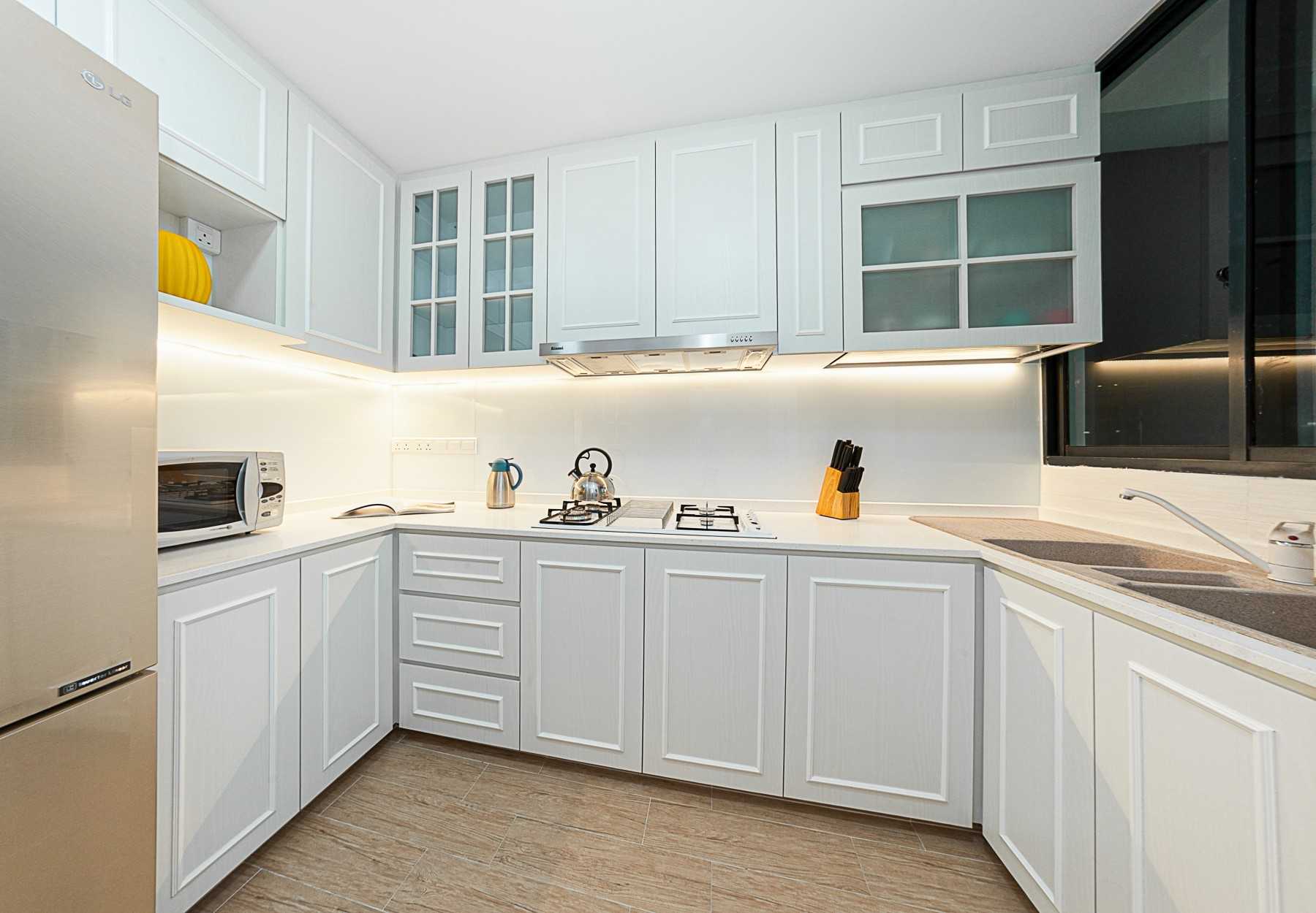 Country Kitchen with Countertop and Cupboard