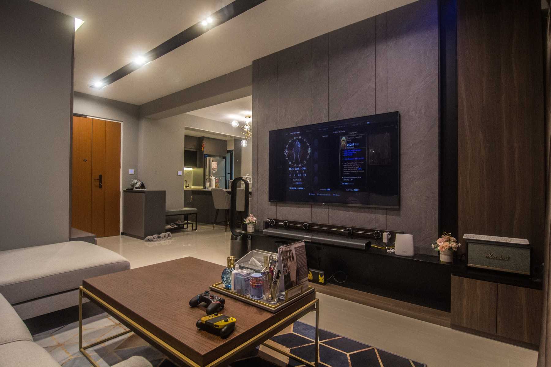 Modern Living Room with TV Console and Feature Wall