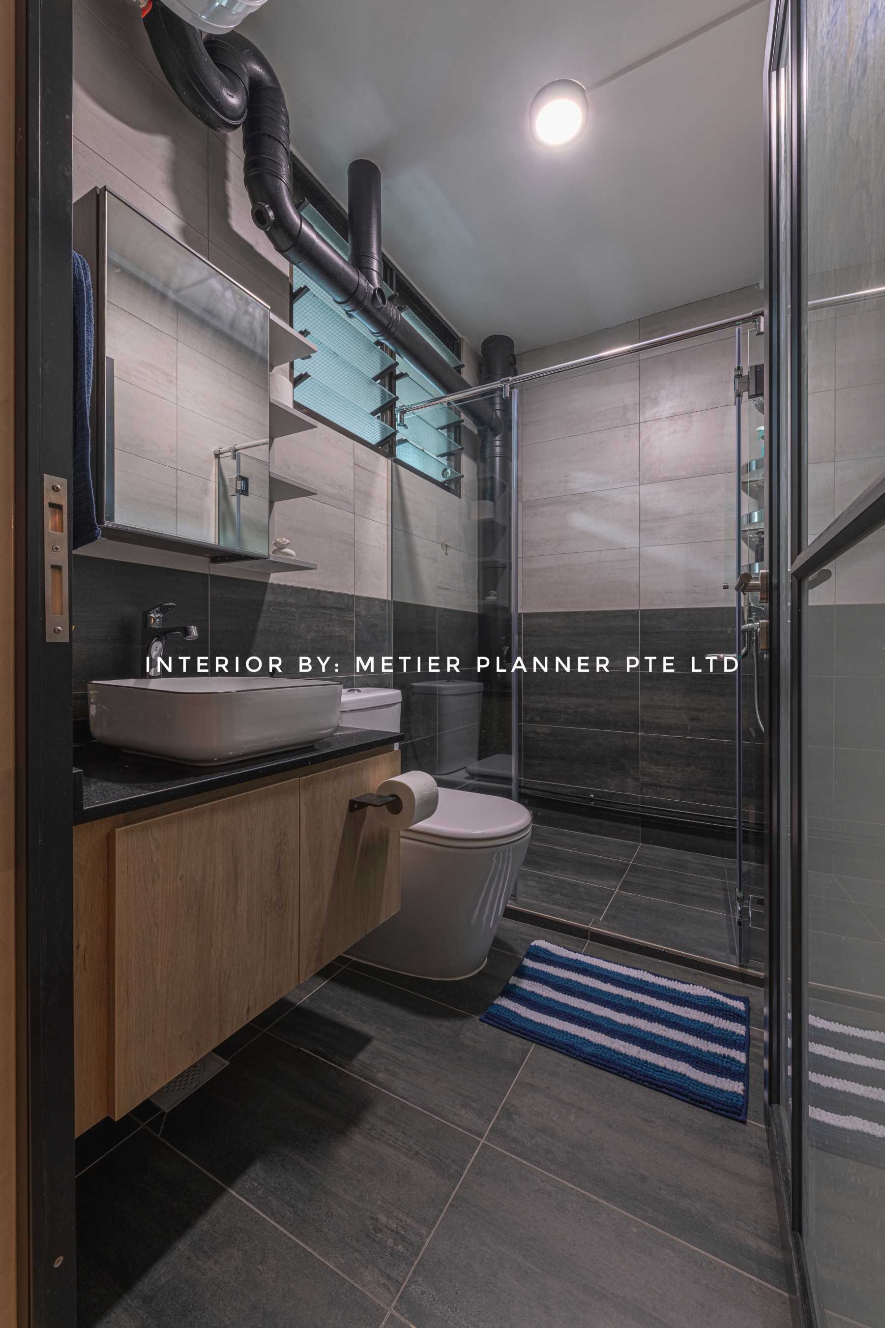 Industrial Bathroom with Shower Screen and Bathroom Storage