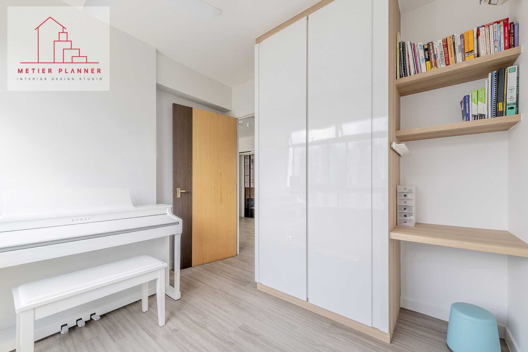Scandinavian Bedroom with Vinyl Flooring and Side Table