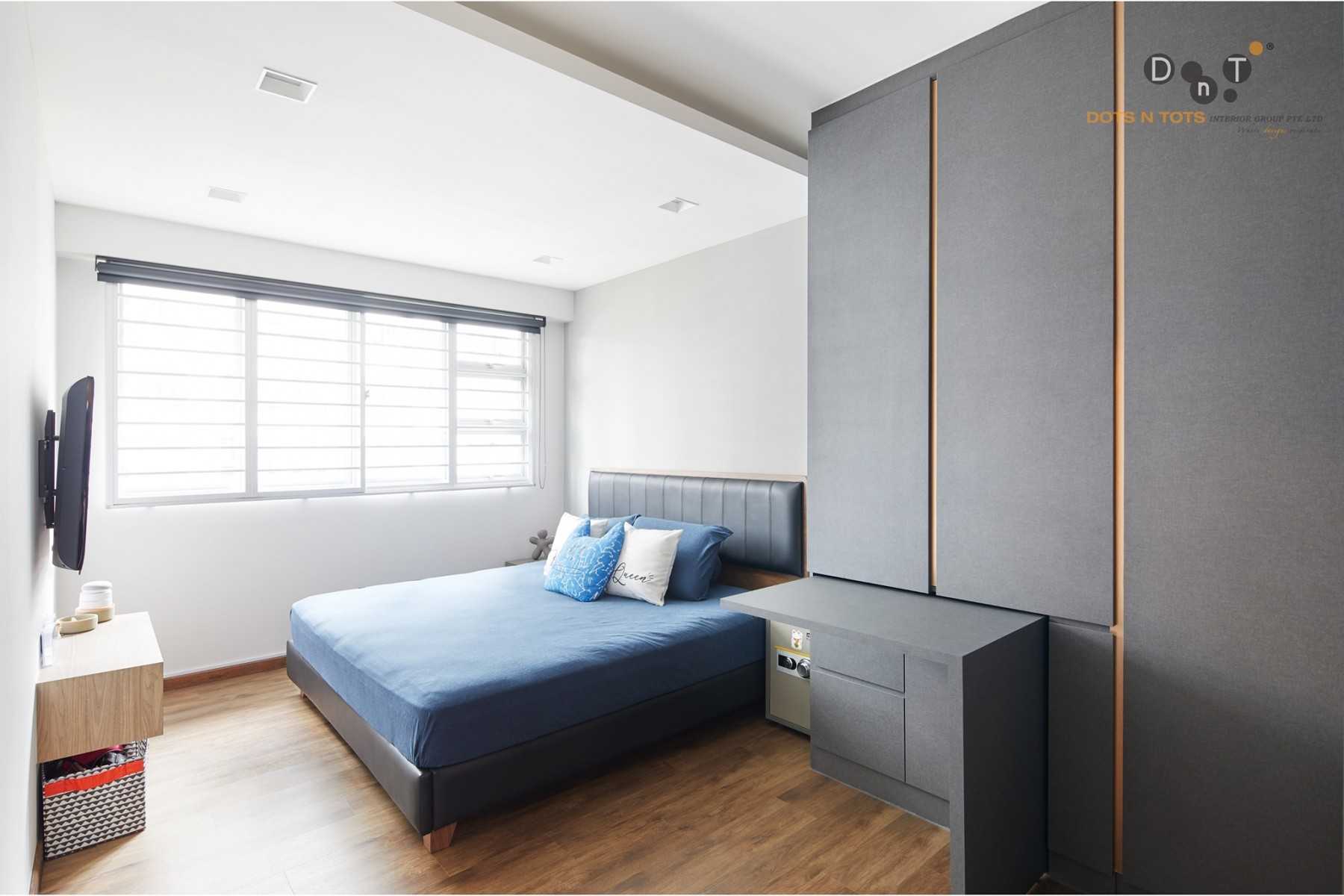 Modern Bedroom with TV Console and Drop Ceiling