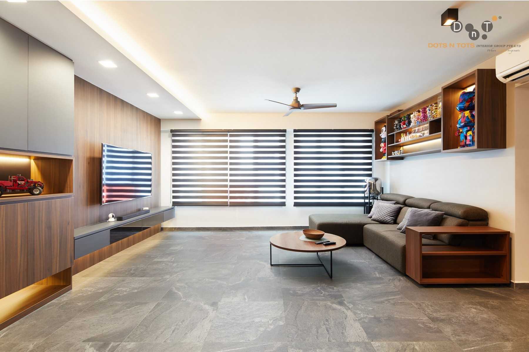 Modern Living Room with TV Console and Drop Ceiling