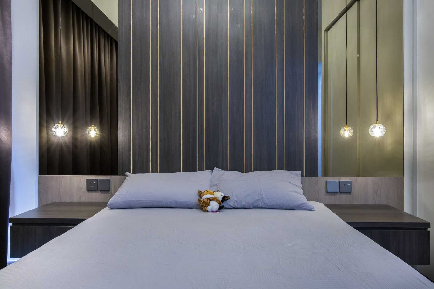 Contemporary Bedroom with Platform Bed and Parquet Floor