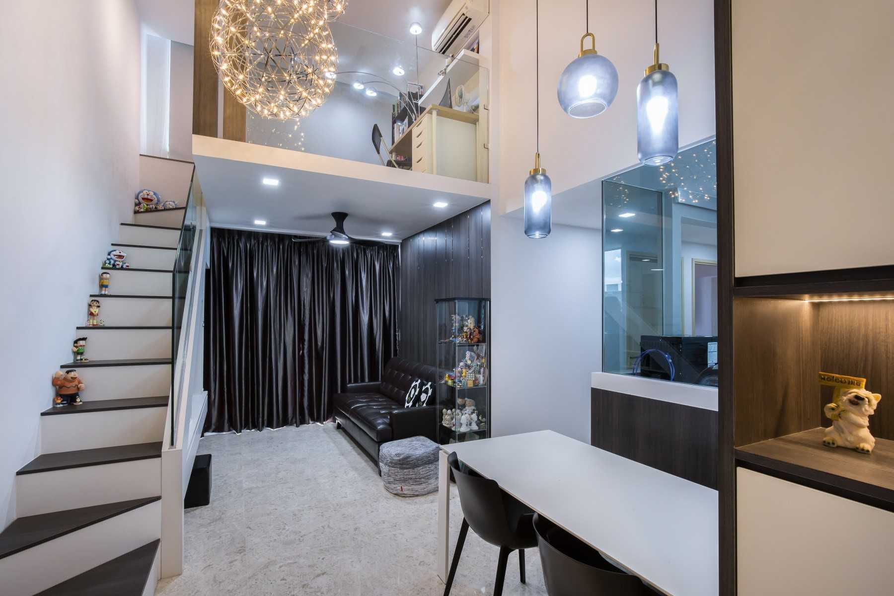 Contemporary Living Room with Marble Floor and Feature Wall