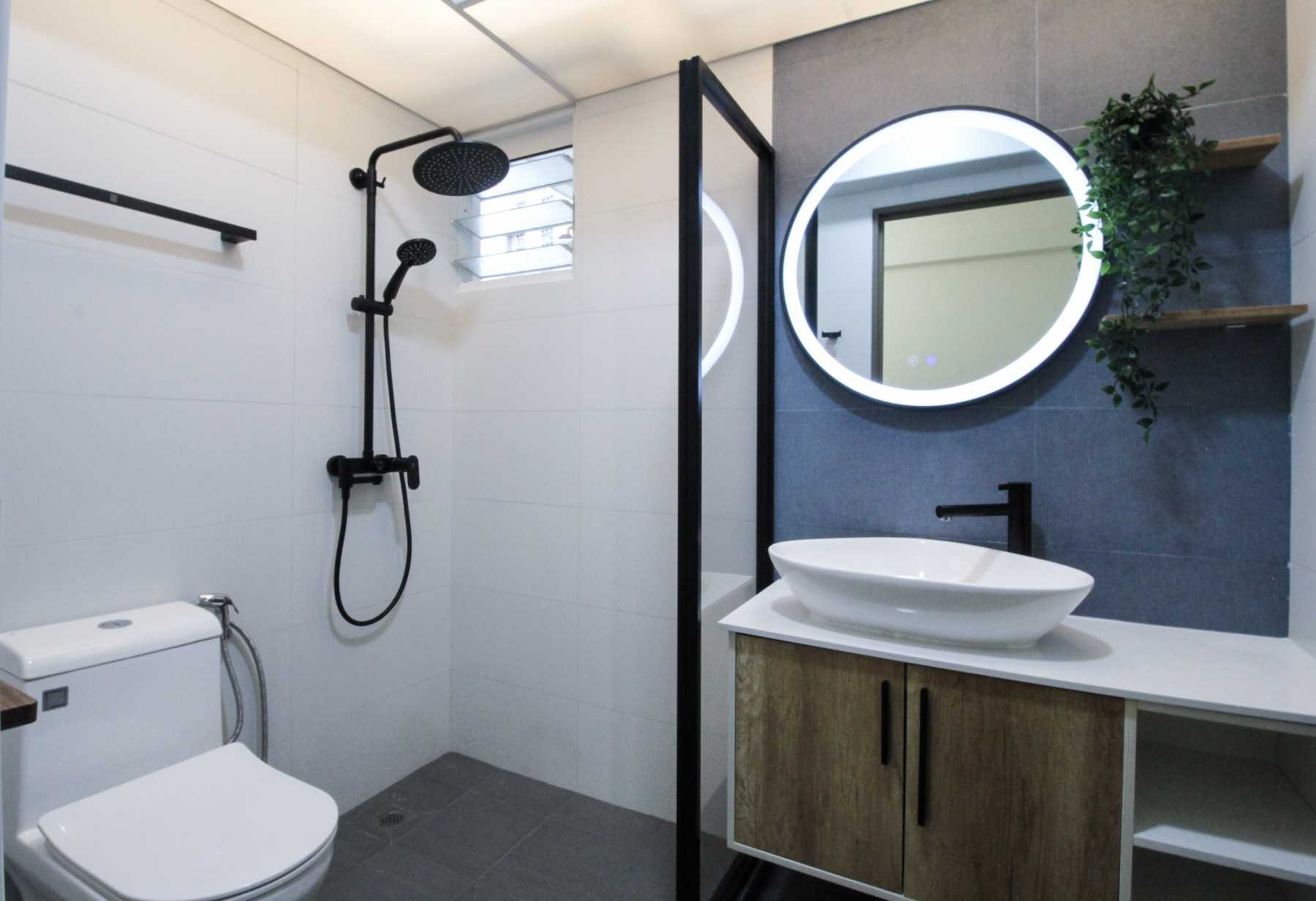 Scandinavian Bathroom with Countertop and Mirror