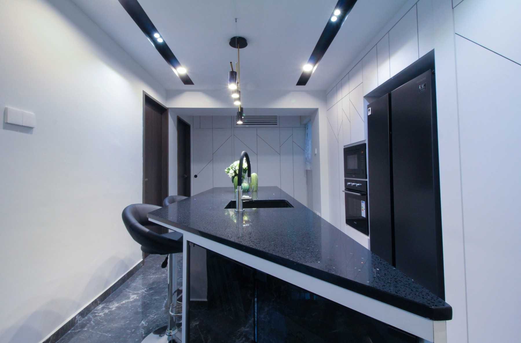 Minimalist Dining Room with Cove Lighting and Downlights